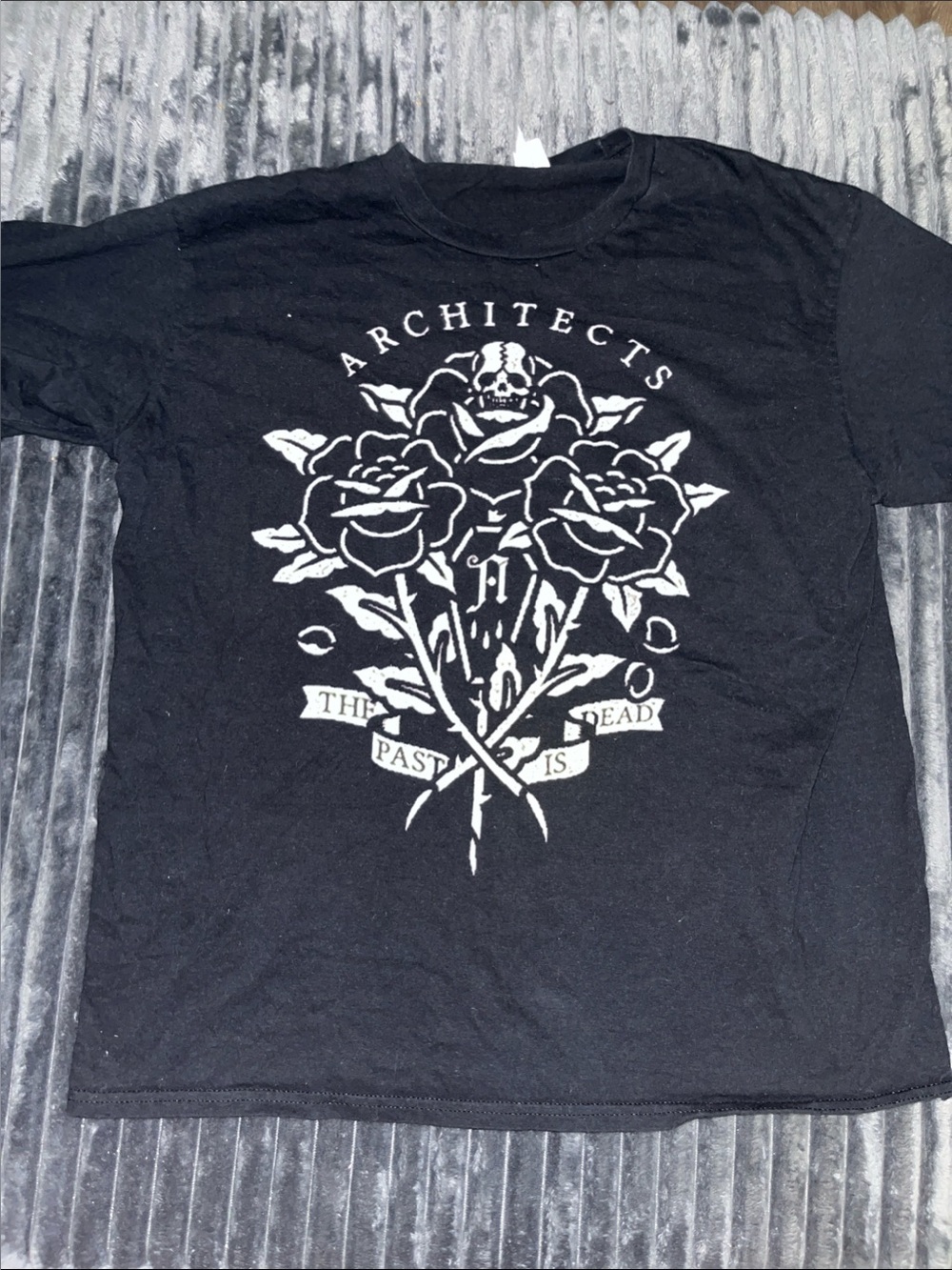 Architect Black Tee with White Rose & Skull Graphic the past is dead ladies lrg